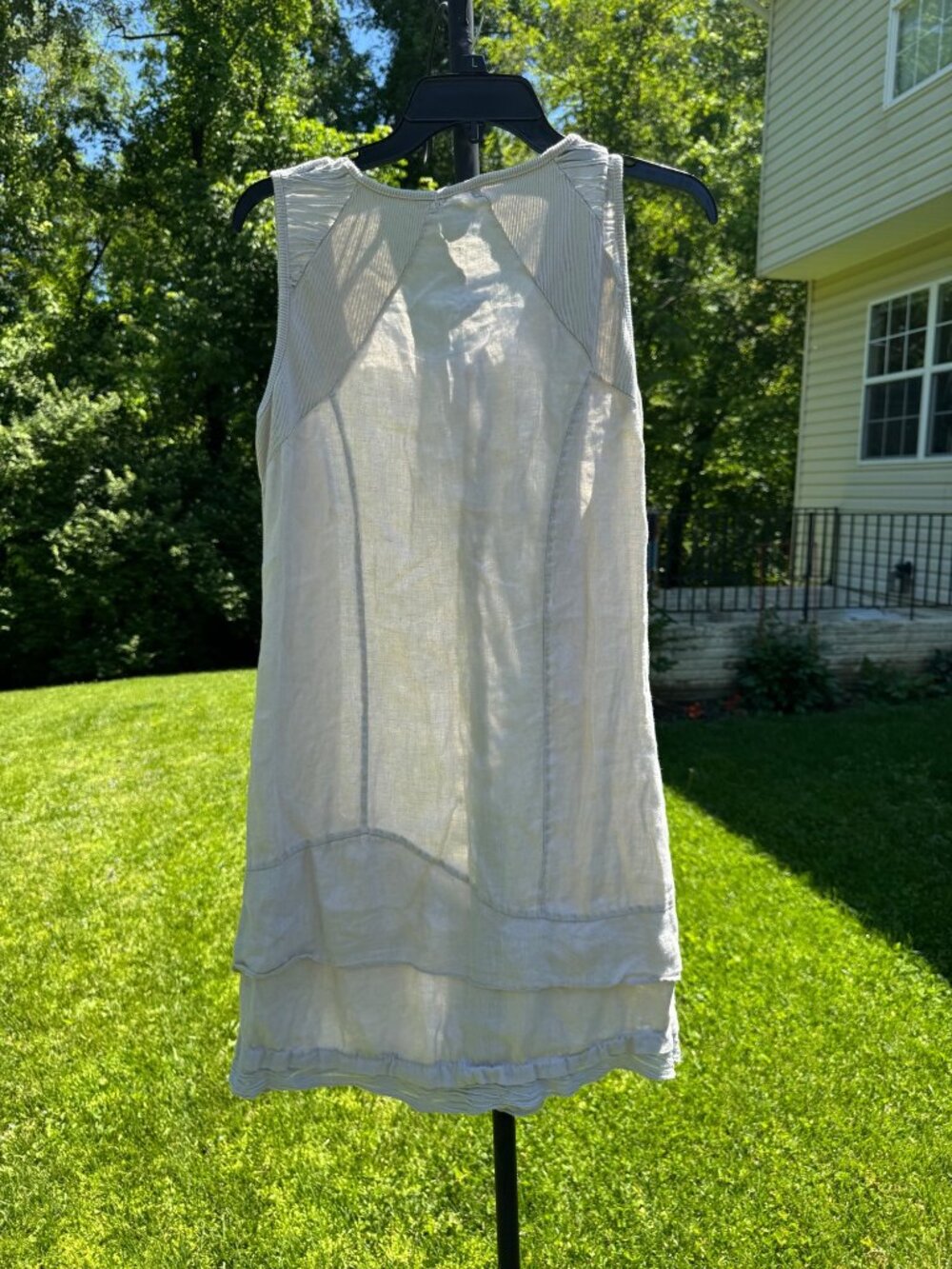 Beige Linen Sleeveless Dress Ruffle Hem Made In Italy Boho Bohemian Lagenlook M - Picture 11 of 16
